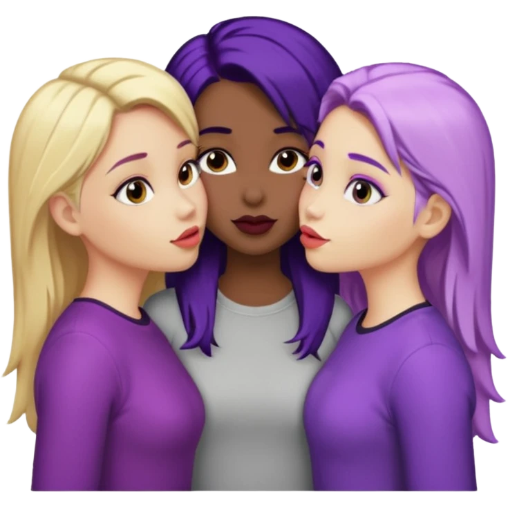 3 girls kissing one blonde one black hair one purple hair  emoji