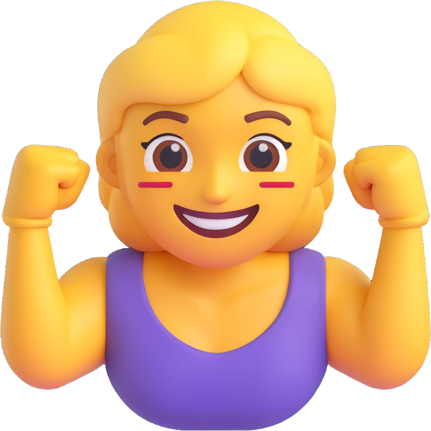 motivational emoji working hard, flexing arm, confident smile, action lines emoji
