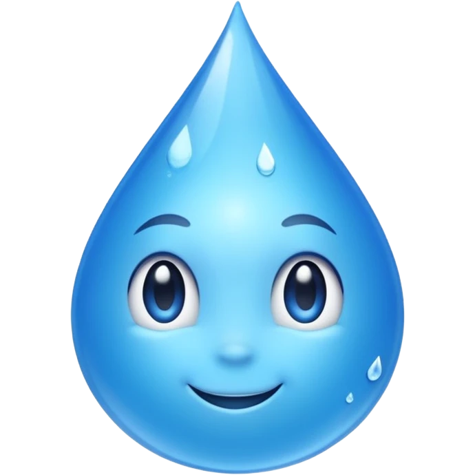 Emoji of a water droplet with a fresh, good-tasting feeling, clean and shiny, subtle sparkles or freshness lines, friendly and positive look. Simple emoji style, smooth shapes, bright blue color, transparent background. Suitable for messaging apps| emoji