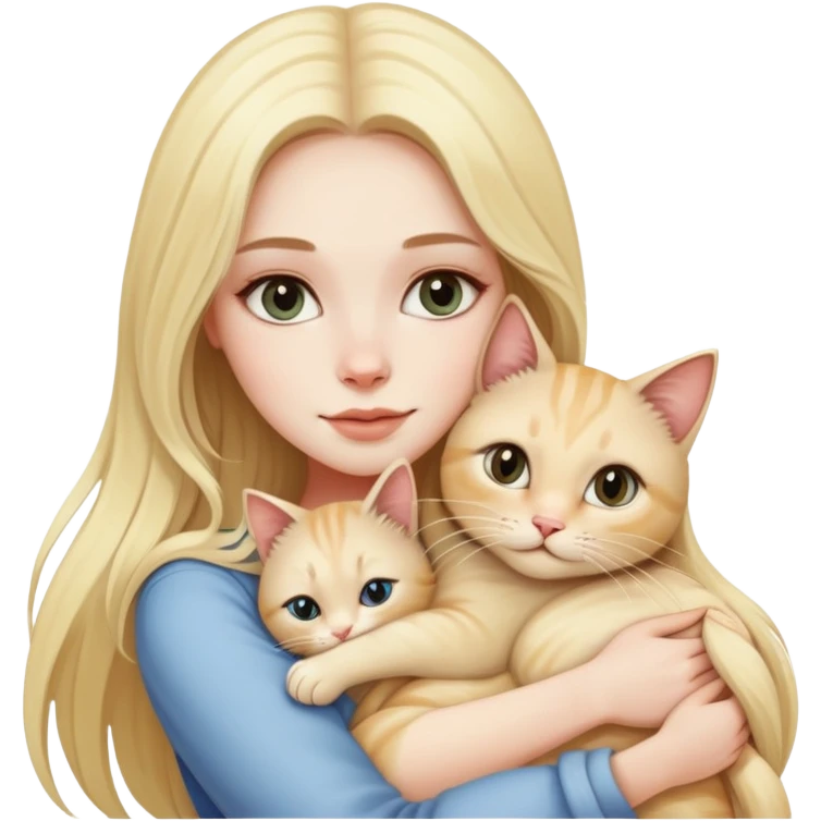 pretty woman with pale skin, very long blonde hair hugging a cat emoji