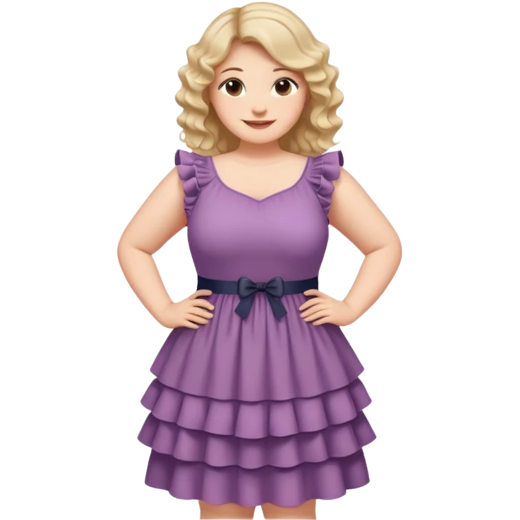 Can you make and she’s wearing a dress like a ruffles and her hand is on her waist and she’s fat emoji