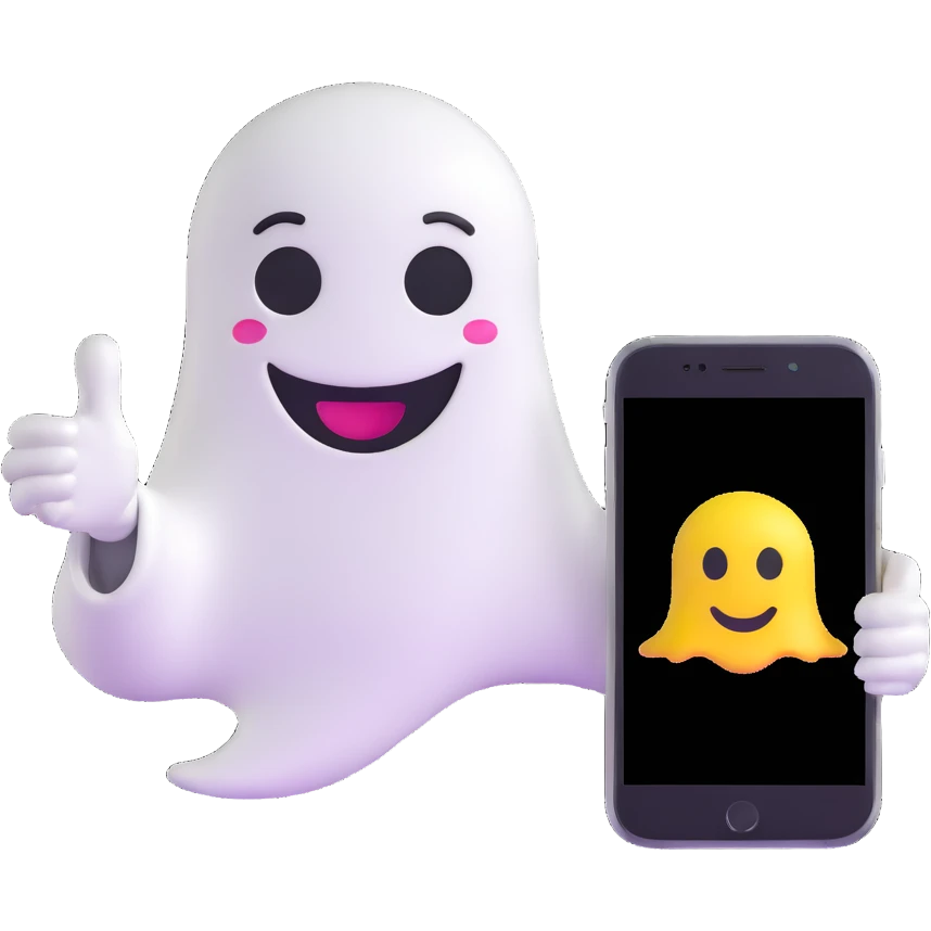 smiley face with Snapchat ghost logo, taking a selfie emoji
