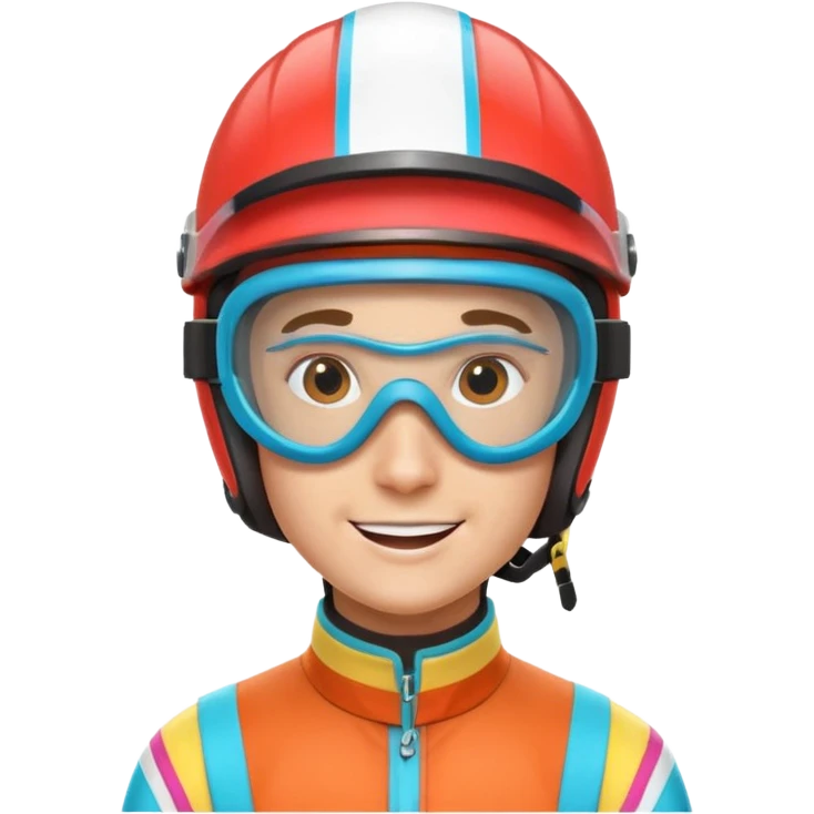 horse race jockey portrait, head and shoulders only, wearing colorful racing helmet and goggles, sporty uniform collar, confident smile, 3D cartoon, mobile game icon style, clean background, no text, no watermark
 emoji