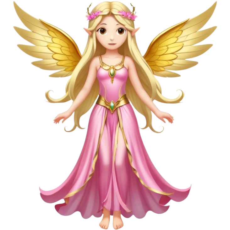 big wings, sun, gold, pink , Beautiful, fairy, long hair emoji