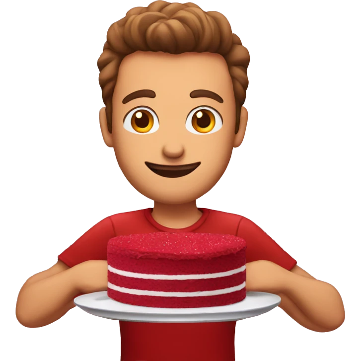 guy in red shirt likes red velvet cake emoji