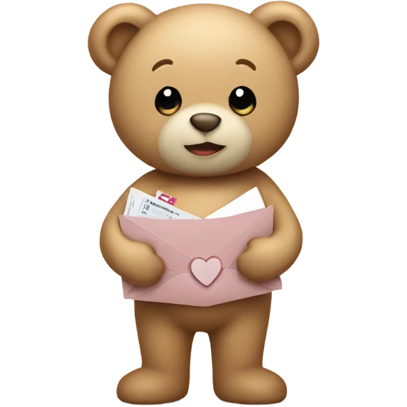 beige teddy bear teddy with an envelope and a heart in his hands emoji