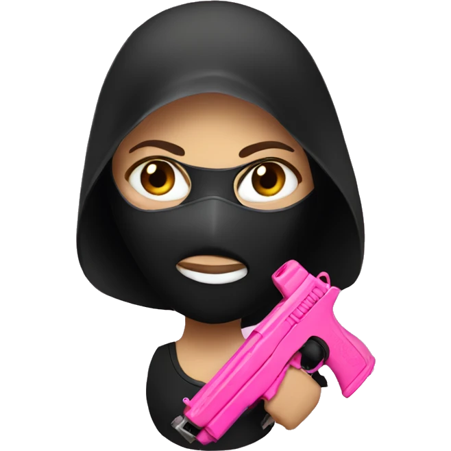 girl in black mask with a pink gun emoji