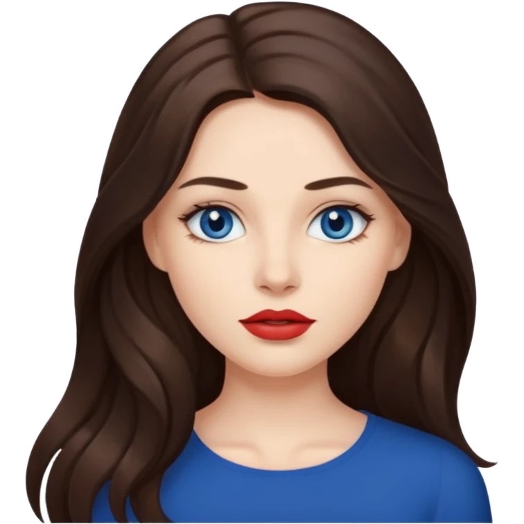 Woman with fair skin long brunette hair dark blue eyes and full lips emoji