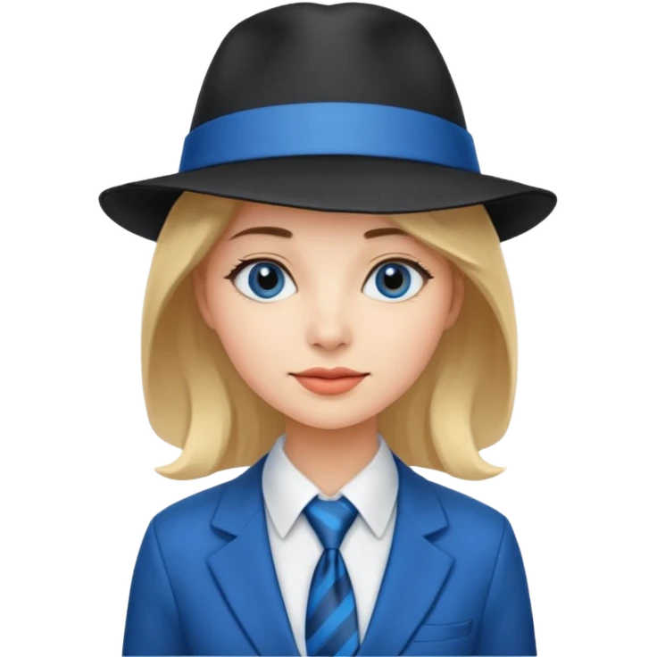 Blue neck tie with hat women emoji