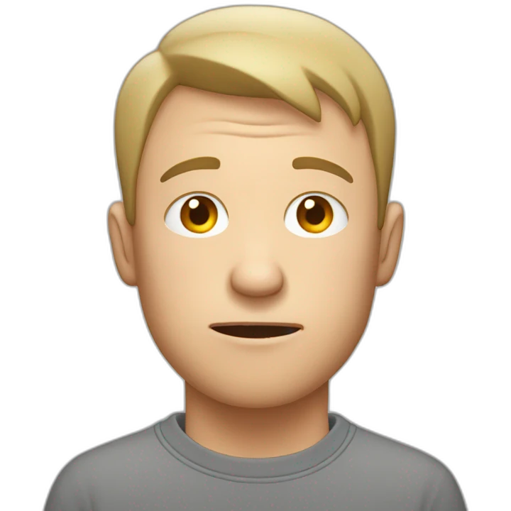 tired white man with very very very short hair in gray sweatshirt is very very very scared emoji