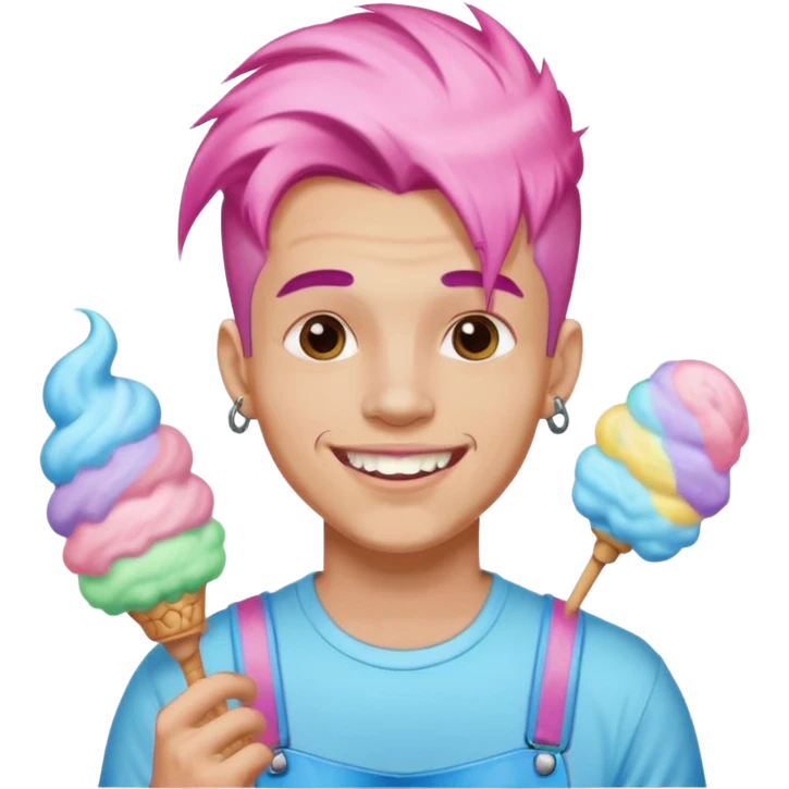 happy colorful cotton candy haired man with braces and tattoos and just face emoji