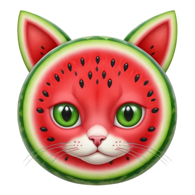 Cat watermelon- a watermelon with.   eyes and ears of a cat in the color green, like a watermelon emoji