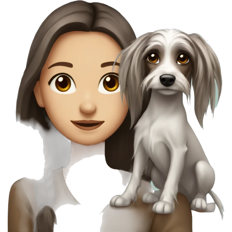 beautiful girl with brown hair and Chinese crested dog in Los Angeles story  emoji