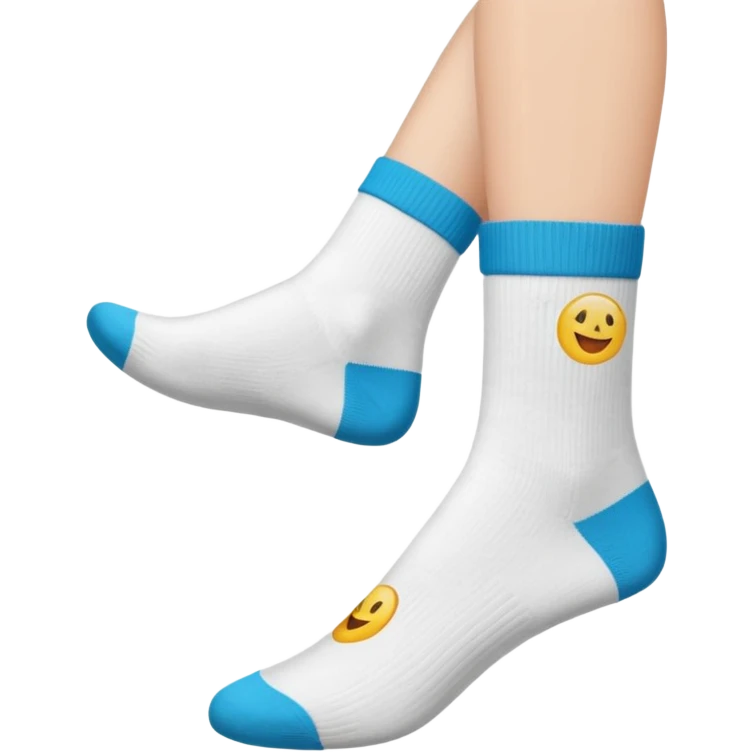 bottom view of woman's feet in white crew socks, soles shown, emoji style emoji