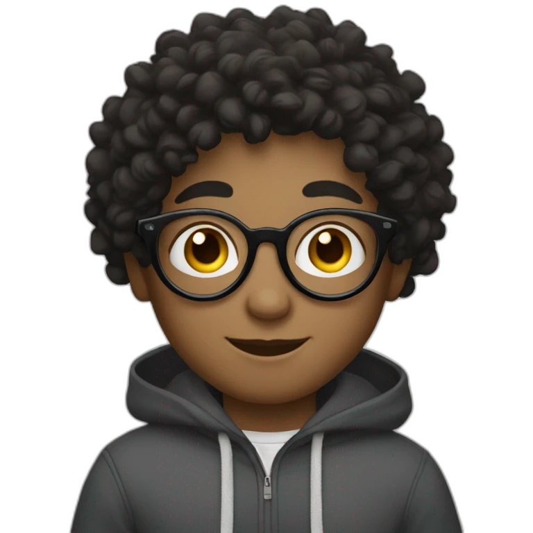 Boy, dark curly hair with circle glasses emoji