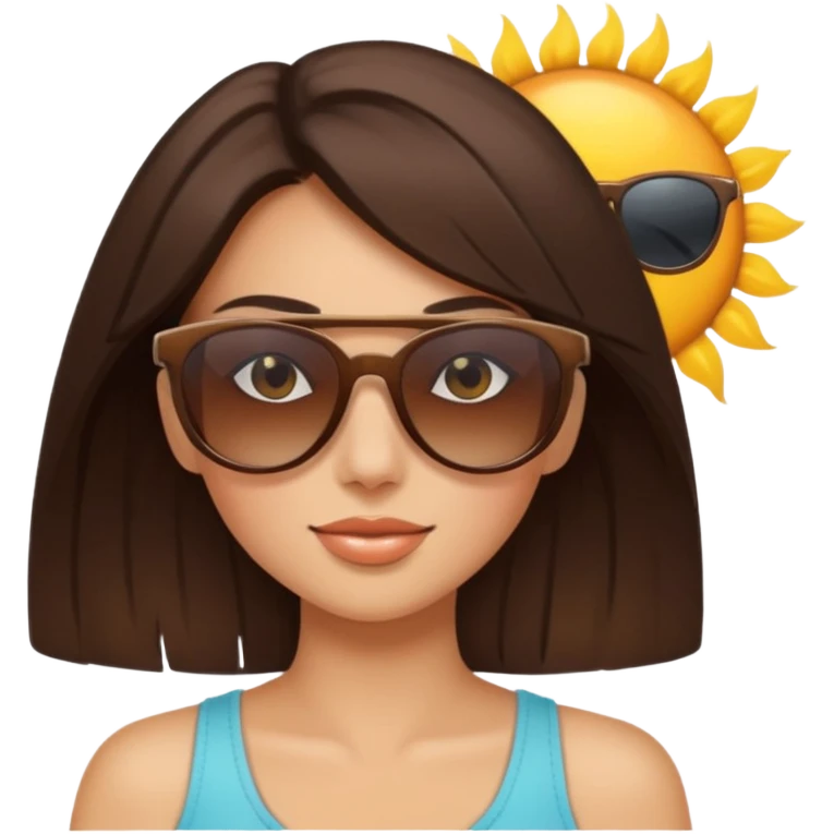 brunette womans face on a sun emoji