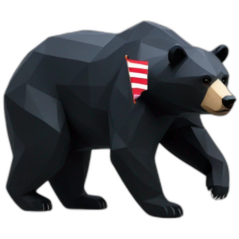 Lowpoly black bear with flag  inscription GO emoji