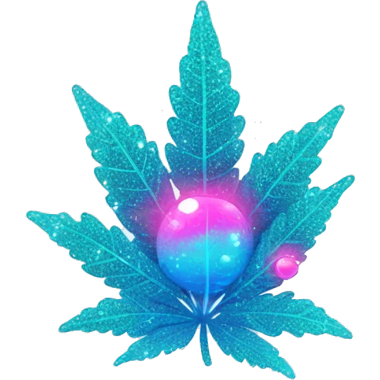 Sparkling holographic cyan blue neon pink graffiti Hemp 420 plant growing  emoji