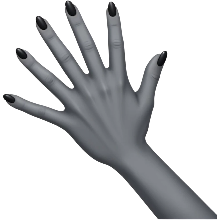 front view of a grey colored arm and hand reaching out with black nails emoji