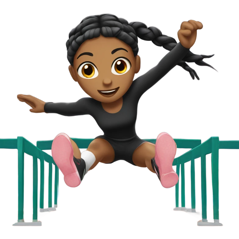 Girl with black braids jumping hurdle  emoji