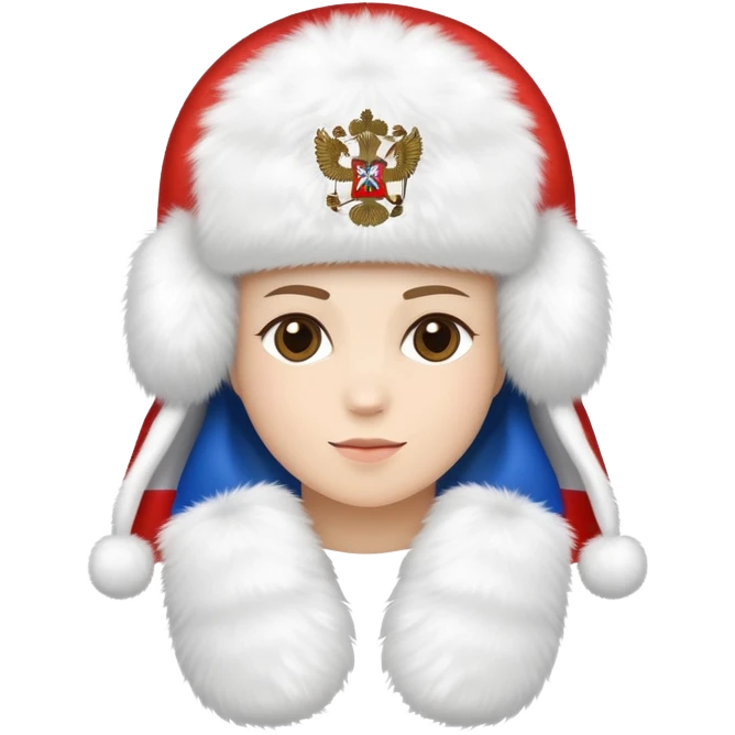 white ushanka hat with Russian flag, winter ear flap hat emoji