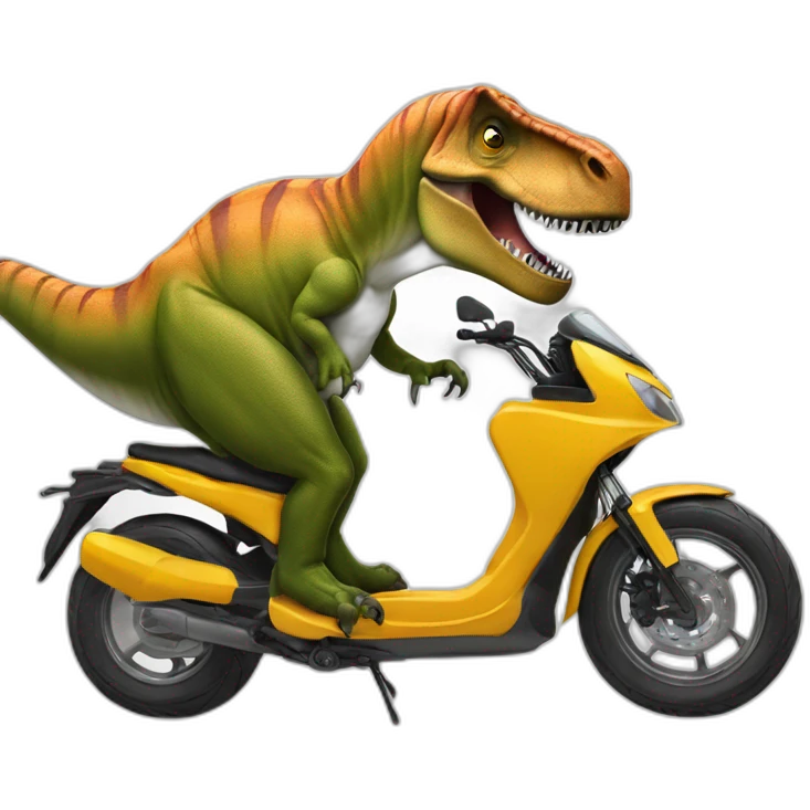 Un T rex conduisant un Tmax (scooteur) emoji