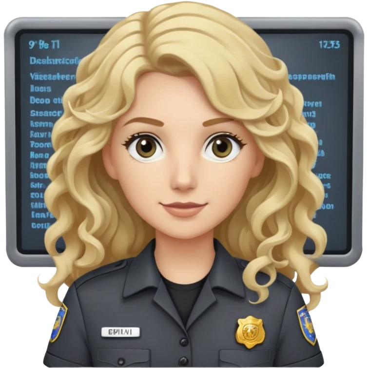 911 dispatcher dark gray uniform, long curly blonde hair, gray eyes emoji