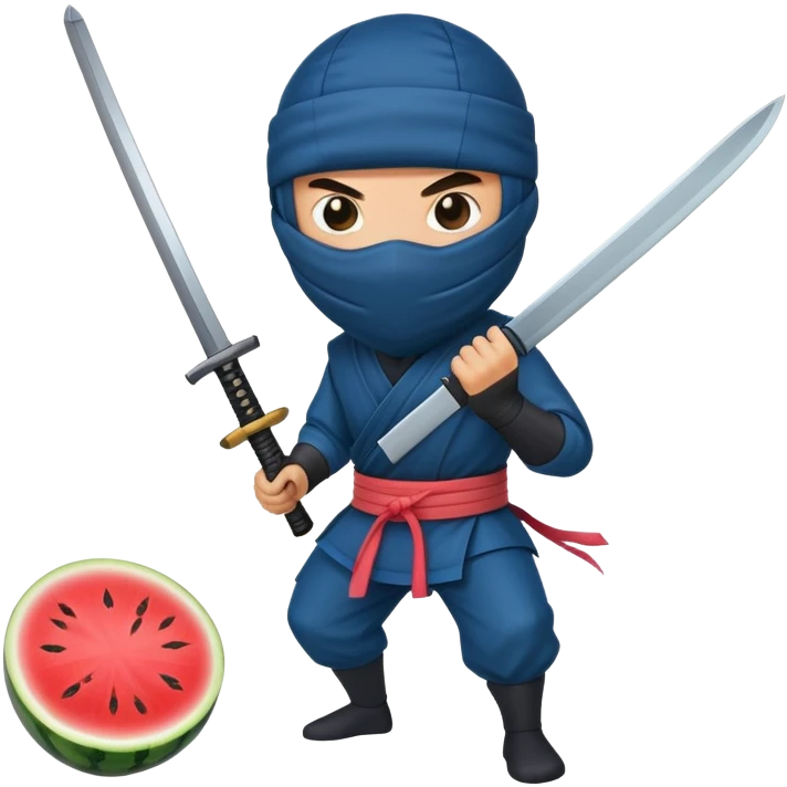 ninja in blue cuts a watermelon with a katana emoji
