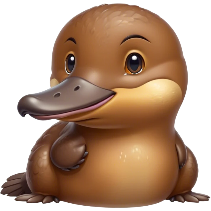 Cinematic Cute Platypus Portrait Emoji, Head tilted playfully and inquisitively, featuring a glossy brown fur with a charming, flat duckbill and round, sparkling eyes brimming with quirky wonder, Simplified yet irresistibly adorable features, highly detailed, glowing with a warm, friendly glow, high shine, affectionate and whimsical, stylized with a touch of aquatic playfulness, bright and endearing, soft glowing outline, capturing the essence of a mischievous yet lovable platypus, so playful it feels like it could waddle out of the screen into your arms! emoji