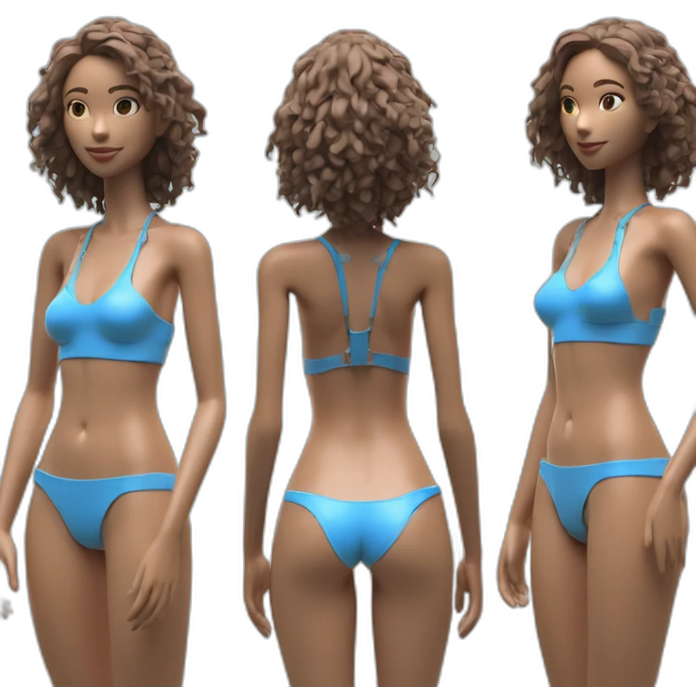 Fashion editorial style octane render, lush beach, stylized, two shot angle of a (Young Woman, skinny, fit, small breasts, bare belly, with mechanical sexy beach outfit. 1. 3) emoji
