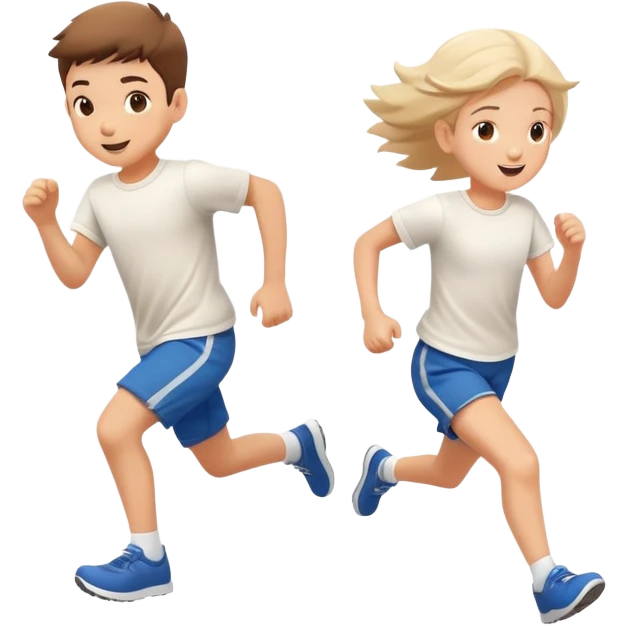 two children running together, happy and playful, motion blur emoji