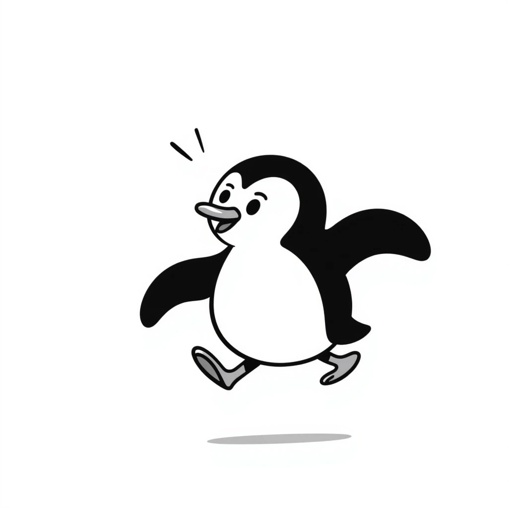 Funny cartoon penguin waddling emoji