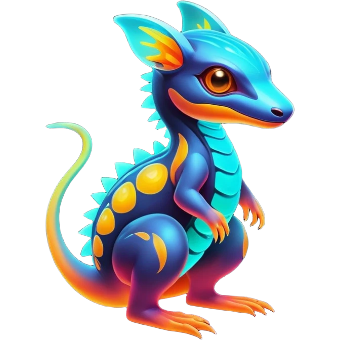 Exotic futuristic lush warm-colored neon Fakémon-Fionbri-creature emoji