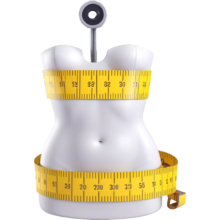 A beautiful press, with a measuring tape forming a loop around the waist, clear lines, easy to identify, without text emoji