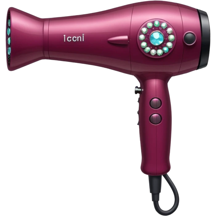burgundy blow dryer covered in gems emoji