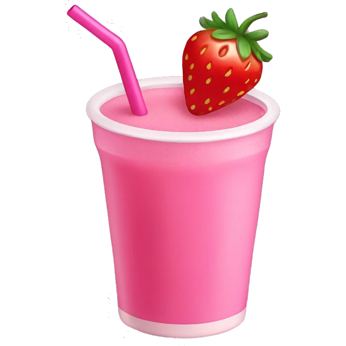 Pink drink with straw and strawberry on rim emoji