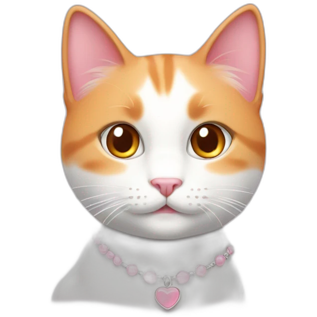 white orange cat cute with a small brown eyes and a paw pink necklace emoji