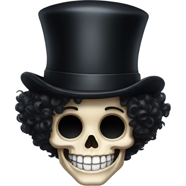 Top hat curly black hair skeleton smiling emoji
