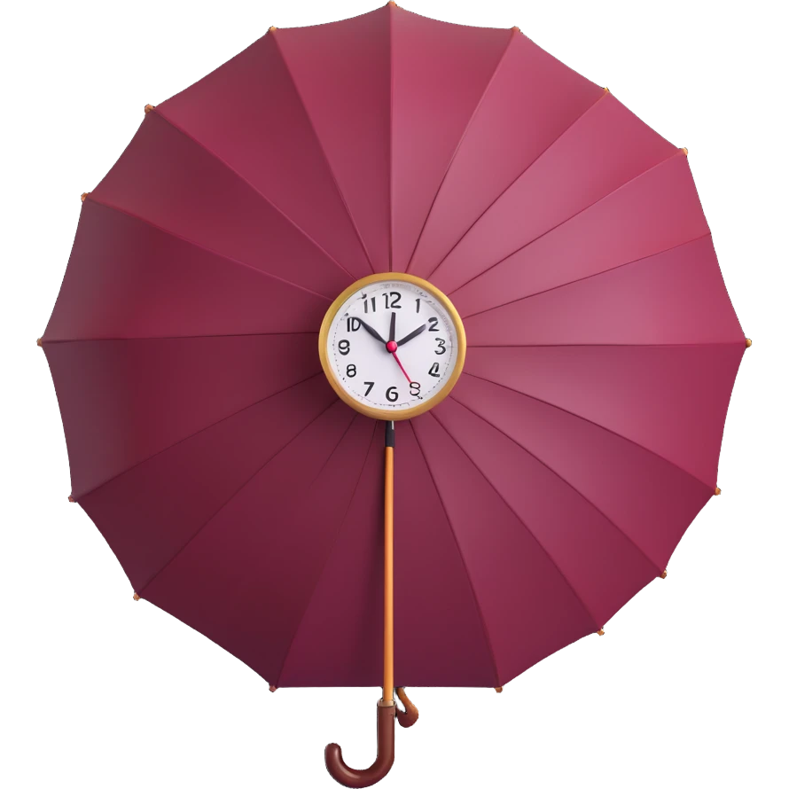 burgundy umbrella with a clock face design in 3D emoji style emoji