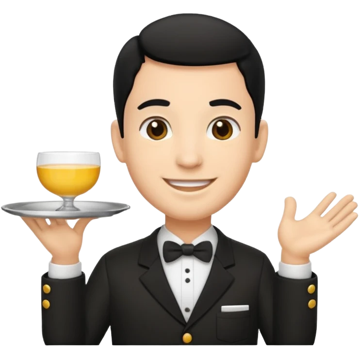 emoji man light skin and black hair, con uniforme de camarero de pie emoji