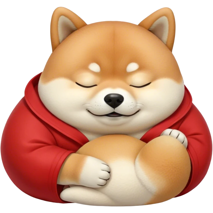 Cinematic Chubby Sleeping Shiba Inu Portrait Emoji, Chubby and serene, with a round, adorable build and a plush red coat with a soft creamy underbelly, eyes gently closed in peaceful slumber, Simplified yet irresistibly endearing features, highly detailed, glowing with a gentle, dreamy glow, high shine, relaxed and content, stylized with a touch of whimsy, bright and heartwarming, soft glowing outline, capturing the essence of a blissfully sleepy companion, so comically serene it feels like it could roll out of the screen and snore with adorable charm! emoji