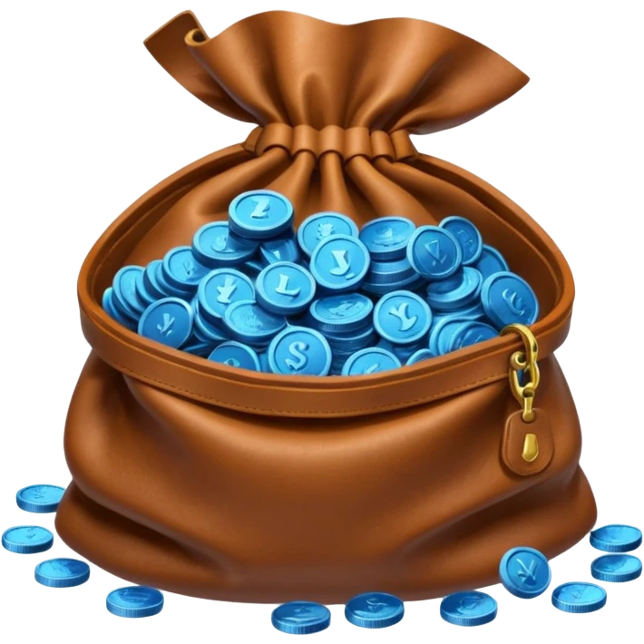blue coins inside an opened brown money bag  emoji
