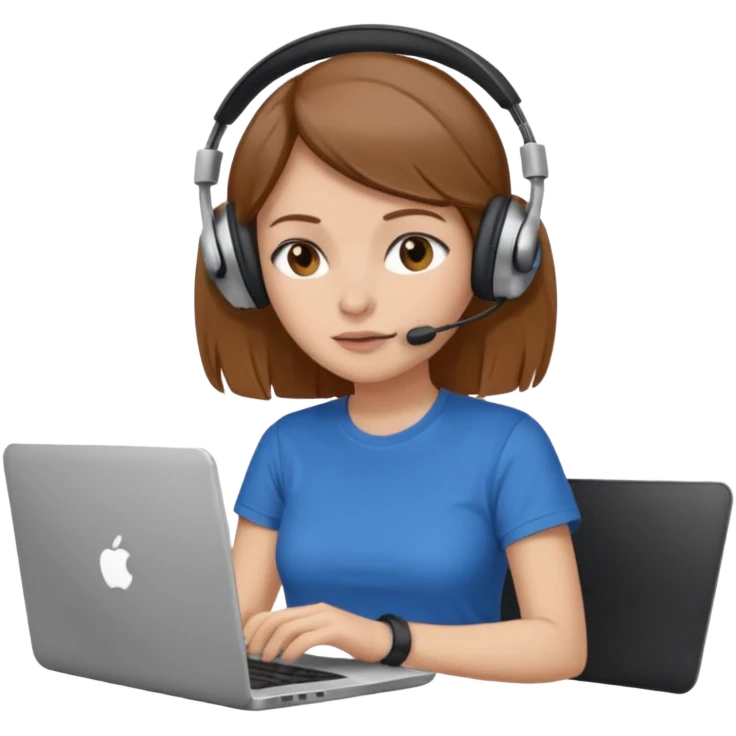 busy female with laptop and headphones do not disturb emoji