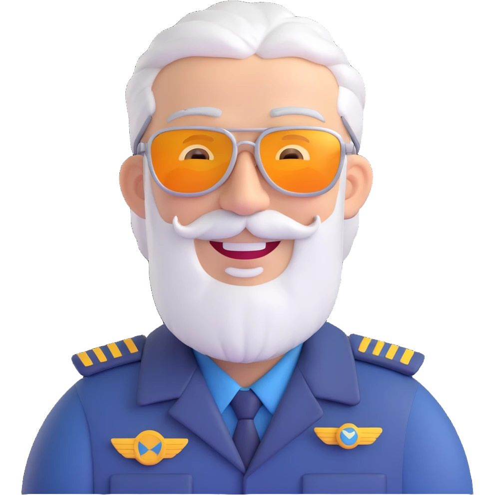 middle-aged pilot, silver hair, beard, fair skin, smiling, wearing sunglasses emoji