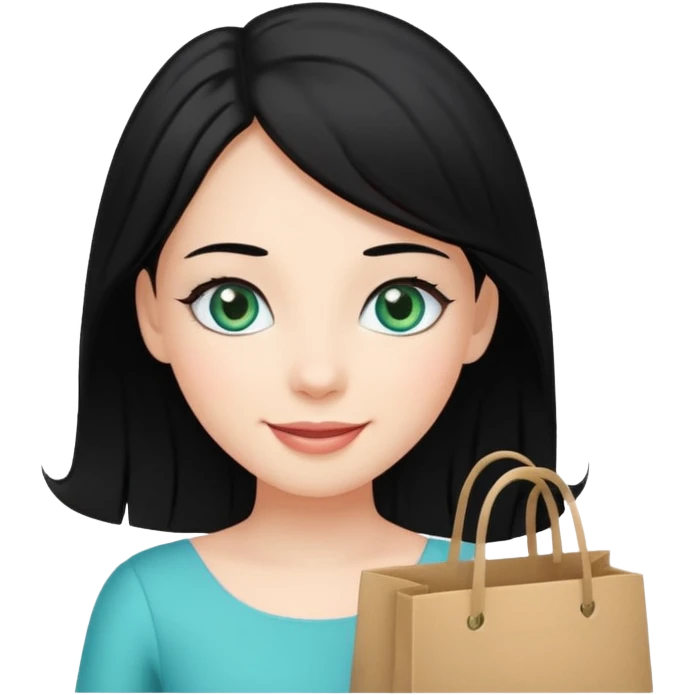 zadowlona czarnowłosa ksiezniczka z dlugimi wlosami i ma niebiesko zielone oczka jest zadowolona z zakupami emoji