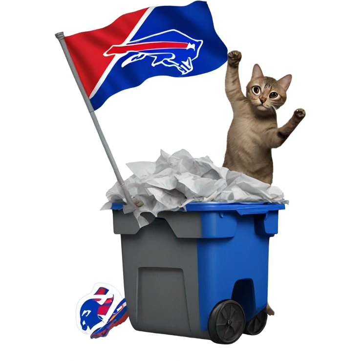 Cat throwing a buffalo bills flag in the trash emoji