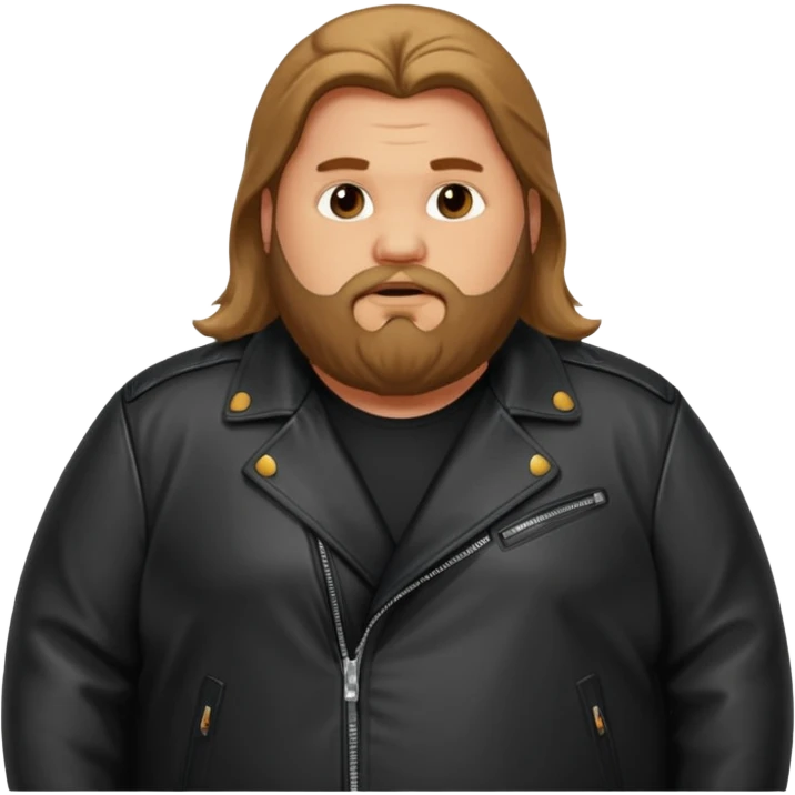 Long hair obese men with beard in leather jacket emoji