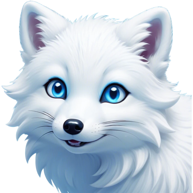 Cinematic Comical Arctic Fox Portrait Emoji, Head tilted dramatically with an exaggeratedly amused expression, featuring a striking, glossy white Fur with bold icy blue accents and wide, expressive eyes filled with playful disbelief, Simplified yet hilariously expressive features, highly detailed, glowing with a slightly sassy glow, high shine, dramatic yet playful, stylized with an air of cheeky arctic mischief, bright and endearing, soft glowing outline, capturing the essence of a spirited and over-the-top arctic fox, so meme-worthy it feels like it could side-eye its way into internet fame instantly! emoji
