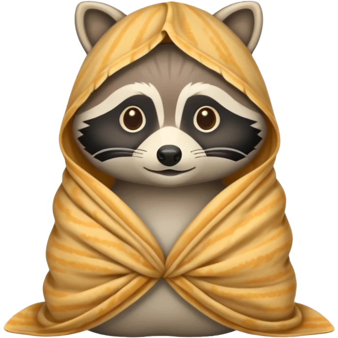 raccoon wrapped like burrito in blanket emoji