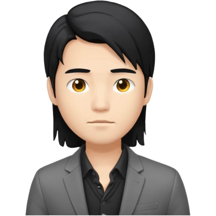 asian young man with long black hair on the forehead in grey blazer and black t-shirt  emoji